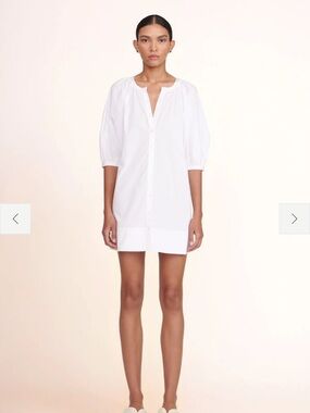 STAUD White Button-Front Puff Sleeve Mini Dress